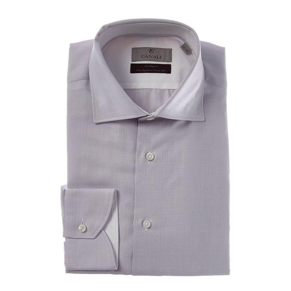 Canali Mens  Silk-Blend Dress Shirt, Blue
